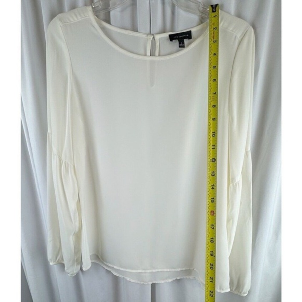 The Limited Ivory Bishop Sleeve Blouse Crew Neck Top S Soft‎ Femininity 68-03 - Picture 7 of 14